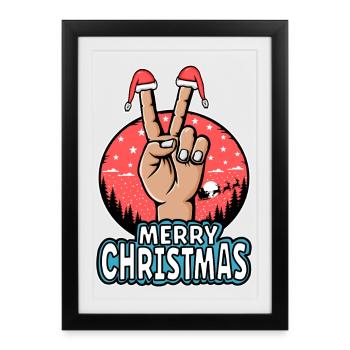 Merry Christmas Peace Sign Motif - Framed poster (27 × 37 cm) - black - Front