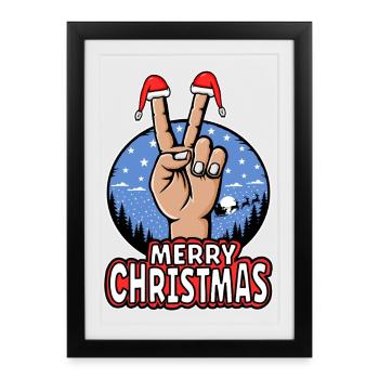 Merry Christmas Peace Sign Motif Blue - Framed poster (27 × 37 cm) - black - Front