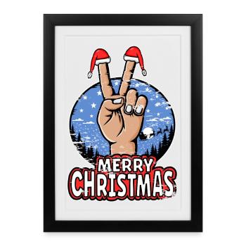Merry Christmas Peace Sign Motif Blue - Framed poster (27 × 37 cm) - black - Front