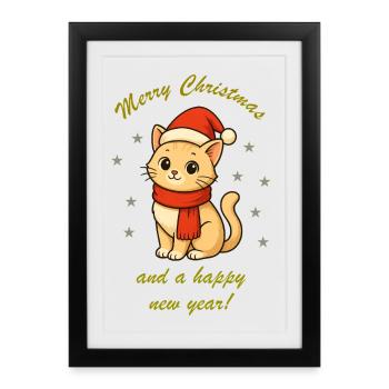 Cuddly Cat Christmas Magic - Framed poster (27 × 37 cm) - black - Front