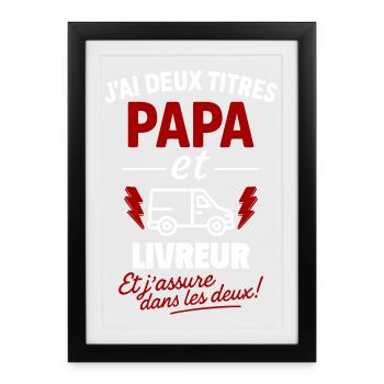 Papa et Livreur idée cadeau Noël fête des pères - Affiche encadrée (27 × 37 cm) - noir - Devant