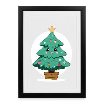 Kawaii-Weihnachtsbaum - Gerahmtes Poster (27 × 37 cm) - Schwarz - Vorne