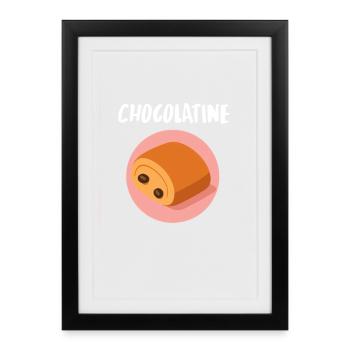 Chocolatine – Illustration kawaii pâtisserie franç - Affiche encadrée (27 × 37 cm) - noir - Devant