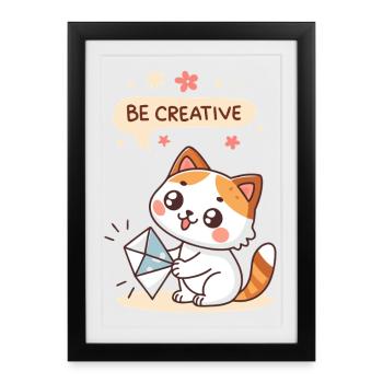 Creative Kawaii Cat - Framed poster (27 × 37 cm) - black - Front