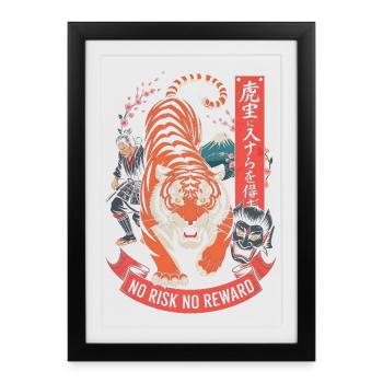 Design du Tiger Samurai Sans Risque Sans Récompense - Affiche encadrée (27 × 37 cm) - noir - Devant