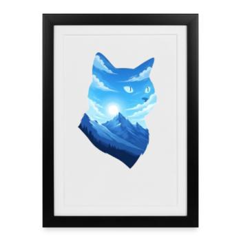Cat Nature Mountains Mountain Nature Conservation - Framed poster (27 × 37 cm) - black - Front