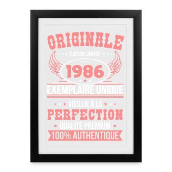1986 – Exemplaire unique – Qualité premium - Affiche encadrée (27 × 37 cm) - noir - Devant