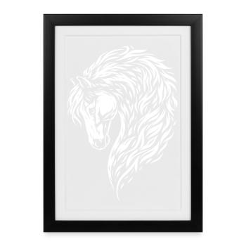 Cheval tribal à la crinière enflammée – Art mystique - Affiche encadrée (27 × 37 cm) - noir - Devant