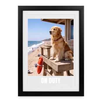 Mème du chien sauveteur Golden Retriever en service - Affiche encadrée (27 × 37 cm) - noir - Devant