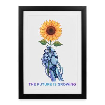 Conception de tournesol à main robotique cyber-organique - Affiche encadrée (27 × 37 cm) - noir - Devant