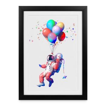 Vol en ballon d’astronaute - Affiche encadrée (27 × 37 cm) - noir - Devant
