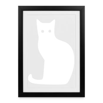 Cat Silhouette Minimal Design Cat Lover Cats - Framed poster (27 × 37 cm) - black - Front