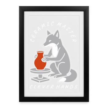 Ceramic Master Fox on Pottery Wheel - Framed poster (27 × 37 cm) - black - Front
