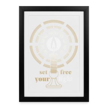 Golden Glow – Minimalist Art Deco Candle  - Framed poster (27 × 37 cm) - black - Front