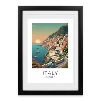 Italia Coastal Magic Motorcycle - Framed poster (27 × 37 cm) - black - Front