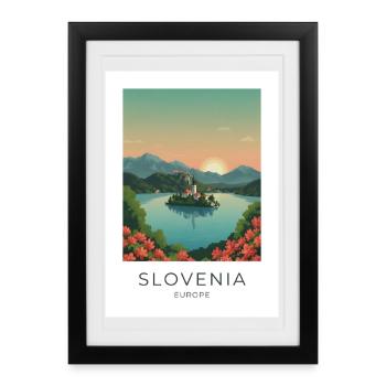 Coucher de soleil de l’île de la mer de Slovénie - Affiche encadrée (27 × 37 cm) - noir - Devant
