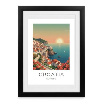 Coucher de soleil de l’Idylle côtier croate - Affiche encadrée (27 × 37 cm) - noir - Devant