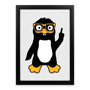 Penguin Geek Lunettes Index Lus Arrogant - Affiche encadrée (27 × 37 cm) - noir - Devant