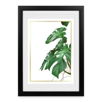Monstera leaves in gold frame - Framed poster (27 × 37 cm) - black - Front