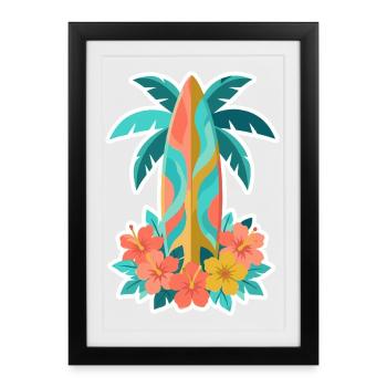 Tropical Surfboard Hibiscus Bloom - Framed poster (27 × 37 cm) - black - Front
