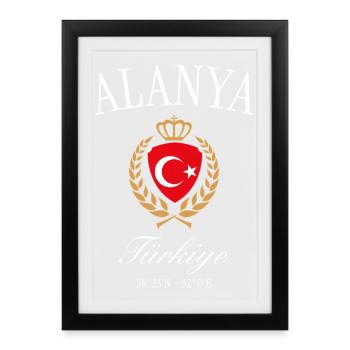 Alanya Türkei Wappen Krone – Reise Souvenir - Gerahmtes Poster (27 × 37 cm) - Schwarz - Vorne