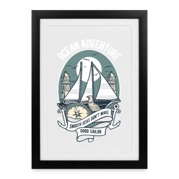Nautical Adventure: Sailboat & Lighthouse - Framed poster (27 × 37 cm) - black - Front