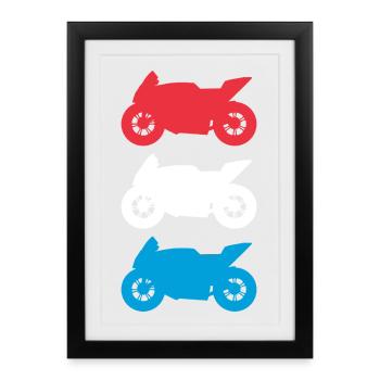 Moto Luxembourg Drapeau Motorsport Biker - Affiche encadrée (27 × 37 cm) - noir - Devant