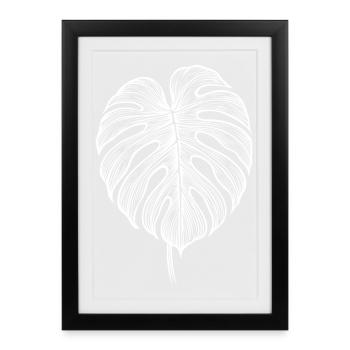 Monstera Leaf – Black White Nature Motif - Framed poster (27 × 37 cm) - black - Front