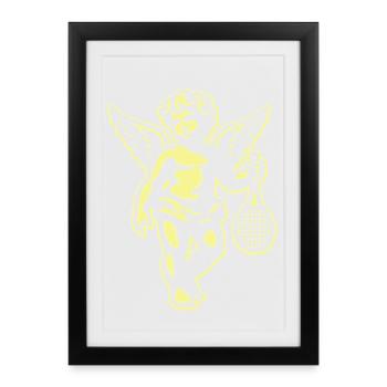 Tennis Design Shirt Angel Cherub Retro Renaissance - Framed poster (27 × 37 cm) - black - Front