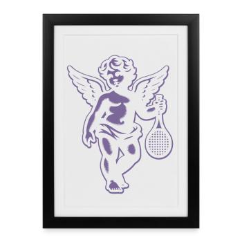 Tennis Fun Shirt Angel Cherub Retro Renaissance - Framed poster (27 × 37 cm) - black - Front