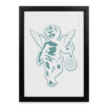 Tennis Angel Cherub Réanimation Renaissance Rétro - Affiche encadrée (27 × 37 cm) - noir - Devant