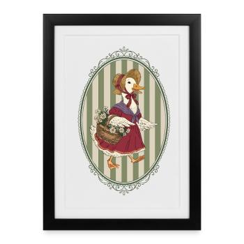 Oie en robe vintage - Affiche encadrée (27 × 37 cm) - noir - Devant