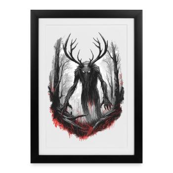 Traqueur de la Forêt – Horreur des cryptides - Affiche encadrée (27 × 37 cm) - noir - Devant