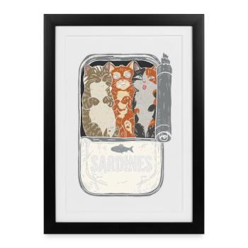 Des chatons dans une boîte de sardines - Affiche encadrée (27 × 37 cm) - noir - Devant