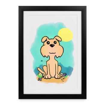 Look drôle de chien de plage en aquarelle - Affiche encadrée (27 × 37 cm) - noir - Devant