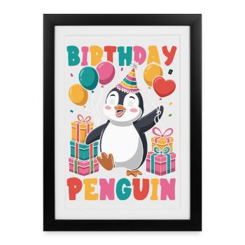 Pingouin mignon - Cadeau pour l’amoureux des manchots - Affiche encadrée (27 × 37 cm) - noir - Devant