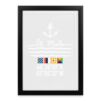 Ancre et coordonnées de St Malo - Affiche encadrée (27 × 37 cm) - noir - Devant
