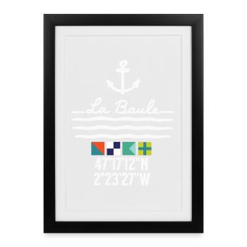 Ancre et vagues La Baule Coordonnées - Affiche encadrée (27 × 37 cm) - noir - Devant