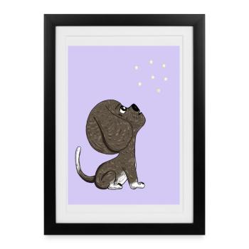 Chien et ciel étoilé - Affiche encadrée (27 × 37 cm) - noir - Devant
