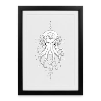 Pieuvre Florale Mandala - Affiche encadrée (27 × 37 cm) - noir - Devant