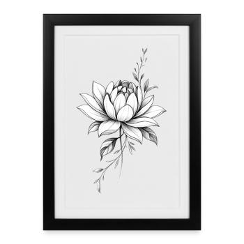 Black and White Lotus Floral Sketch - Framed poster (27 × 37 cm) - black - Front