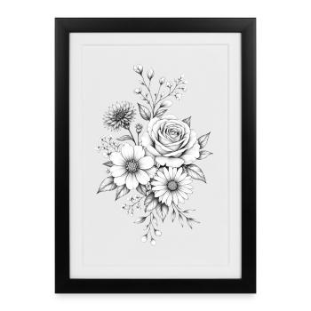 Roseraie en dessin noir et blanc - Affiche encadrée (27 × 37 cm) - noir - Devant