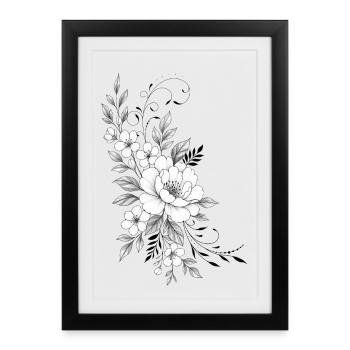 Black and white linear flowers - Framed poster (27 × 37 cm) - black - Front