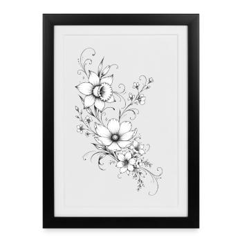 Black and white linear flowers - Framed poster (27 × 37 cm) - black - Front