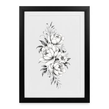 Floral Grayscale Intemporel - Affiche encadrée (27 × 37 cm) - noir - Devant