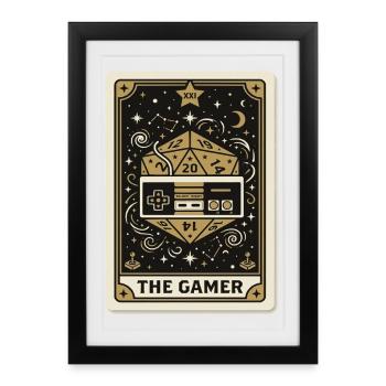 Gamer Tarot – Retro Controller & D20 - Gerahmtes Poster (27 × 37 cm) - Schwarz - Vorne