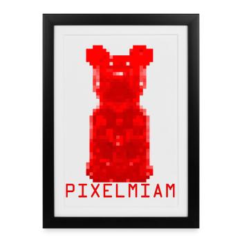pixel nounours - Affiche encadrée (27 × 37 cm) - noir - Devant