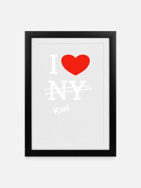 Ich liebe Kiel - I love Kiel - Gerahmtes Poster (27 × 37 cm) - Schwarz