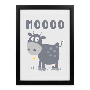 Caricature de vache Mooo - Affiche encadrée (27 × 37 cm) - noir - Devant