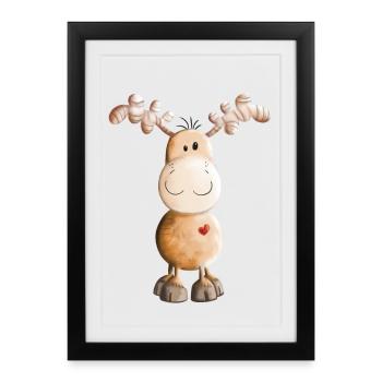 Reindeer With Heart - Cute - Funny - Framed poster (27 × 37 cm) - black - Front